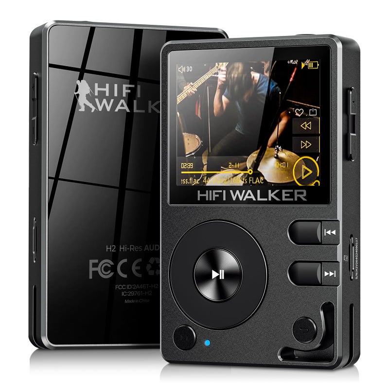 HIFI WALKER مشغل MP3 HIFI WALKER H2 HiFi مع بلوتوث 5.2، مشغل DSD FLAC بدون فقد، مشغل صوت رقمي عالي الدقة محمول مع بطاقة Micro SD سعة 64GB، يدعم حتى 512GB - Image 1